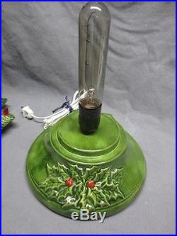 Vtg 16 Ceramic Christmas Tree Light with Music Box Holly Leaf & Berry Base