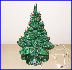 Vtg Music Box Ceramic Christmas Tree Atlantic Mold Green Glaze Lighted 16 70s