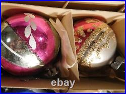10 Round Decorated Vintage Poland Christmas Tree Ornaments in Box