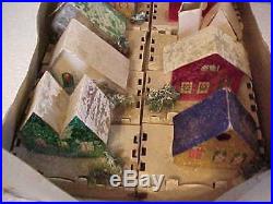 10 Vintage Cardboard Christmas Tree Putz Houses withOriginal Box Mica & Snow