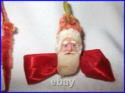 10 Vintage Chenille w Composition Face Santa Claus Ornaments for Feather Tree