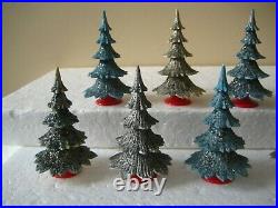 10 Western Germany Vintage Hard Plastic 3 Putz Glitter Christmas Village Trees