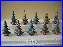 10 Western Germany Vintage Hard Plastic 3 Putz Glitter Christmas Village Trees