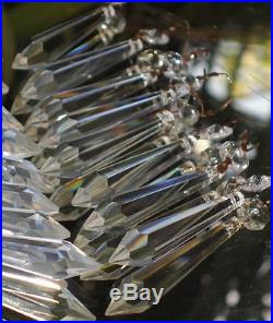 100 Large vintage CHRISTMAS TREE Icicle ORNAMENT Prism Crystal Glass Lamp Part