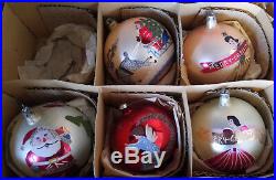 11 Vintage Fantasia Brand Lg 4 Hand Painted Christmas Tree Glass Ball Ornaments