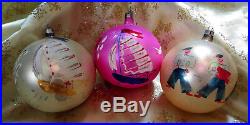 11 Vintage Fantasia Brand Lg 4 Hand Painted Christmas Tree Glass Ball Ornaments