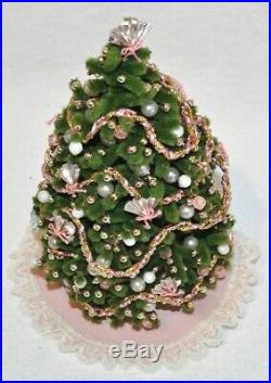 112 Miniature Dollhouse Chenille Christmas Tree Pink Gold Ornaments Skirt Lace