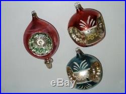 12 Antique Vintage Christmas Tree Glass Ornaments Triple Indent, Nipple, Balloon