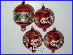 12 Antique Vintage Christmas Tree Glass Ornaments Triple Indent, Nipple, Balloon