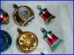12 Vintage 1950's Premier Glass Christmas Tree Ornaments Indent Indented, Bells