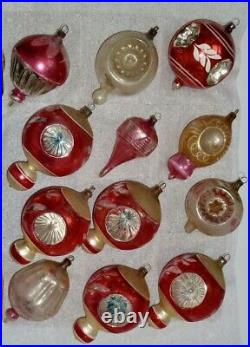 (12) Vintage Antique X-mas Tree Ornaments Parachute, Nipple, Triple Indent