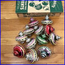 12 Vintage Bradford UFO Christmas Tree Holiday Ornaments MCM Atomic Sputnik Box