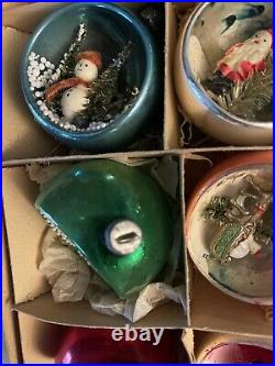 12. Vintage Glass DIORAMA Japan Christmas Tree Ornaments Rare