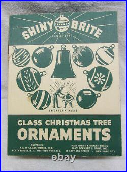 12 Vintage Mercury Glass STENCIL 2 Christmas Tree Ornaments USA SHINY BRITE Box