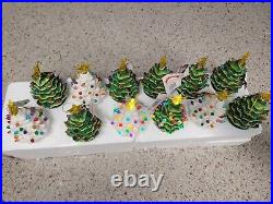12 Vintage Mr. Christmas Ceramic Light Up Tree Ornements. White and Green