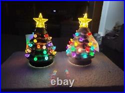 12 Vintage Mr. Christmas Ceramic Light Up Tree Ornements. White and Green