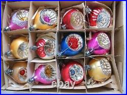 12 Vintage POLAND Glass Christmas Tree Ornaments Indents Round & Teardrops