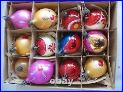 12 Vintage POLAND Glass Christmas Tree Ornaments Indents Round & Teardrops