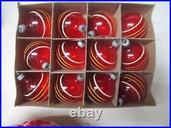 12 Vintage PREMIER Matching Red Unsilvered Glass Christmas Ornaments in Orig Box