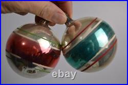 12 Vintage Shiny Brite 3 Striped Glass Christmas Tree Ornaments MCM Lot