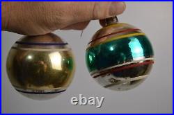 12 Vintage Shiny Brite 3 Striped Glass Christmas Tree Ornaments MCM Lot