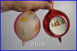 12 Vintage Teardrop Indent European Glass Christmas Tree Ornaments Hand Painted