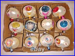 12 Vtg Mercury Glass Christmas Tree Ornament DOUBLE INDENT Balloon Tip IOB/Box