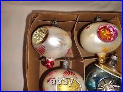 12 Vtg Mercury Glass Christmas Tree Ornament DOUBLE INDENT Balloon Tip IOB/Box