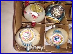 12 Vtg Mercury Glass Christmas Tree Ornament DOUBLE INDENT Balloon Tip IOB/Box