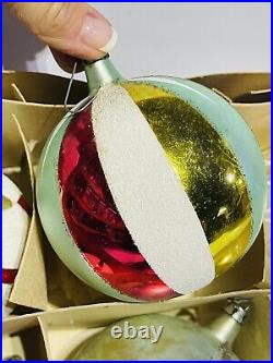 12 Vtg POLAND JUMBO MICA Teardrop GLITTER CHRISTMAS TREE ORNAMENTS Orig Box
