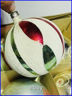 12 Vtg POLAND JUMBO MICA Teardrop GLITTER CHRISTMAS TREE ORNAMENTS Orig Box