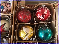 12 Vtg Poland W Germany Jumbo/large Mica Glitter Christmas Tree Ornaments Boxes