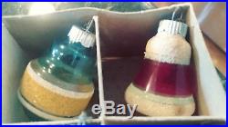 12 Vtg SHINY BRITE Christmas Tree Glass Ornaments with original box