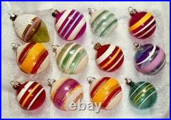 12 Vtg Shiny Brite X-mas Tree Glass Ball Ornaments Ww II Era Unsilvered, Mica