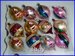 12 Vtg X-mas Tree Glass Teardrop Ornaments Made In Poland, Polish Santa Claus