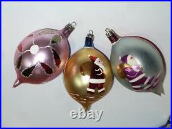 12 Vtg X-mas Tree Glass Teardrop Ornaments Made In Poland, Polish Santa Claus