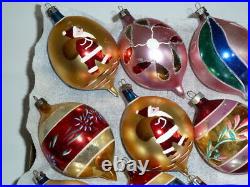 12 Vtg X-mas Tree Glass Teardrop Ornaments Made In Poland, Polish Santa Claus