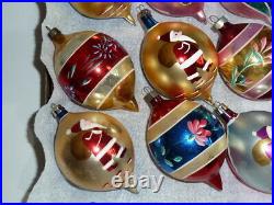 12 Vtg X-mas Tree Glass Teardrop Ornaments Made In Poland, Polish Santa Claus