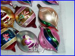 12 Vtg X-mas Tree Glass Teardrop Ornaments Made In Poland, Polish Santa Claus