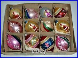 12 Vtg X-mas Tree Glass Teardrop Ornaments Made In Poland, Polish Santa Claus