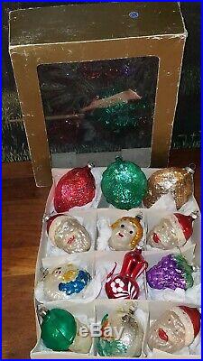 12 West Germany Vintage Christmas Ornaments Blown Glass Tree Santas teapot elf