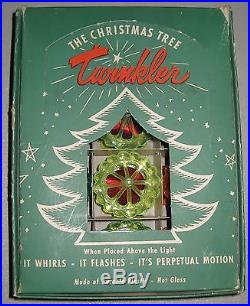 12 vintage CHRISTMAS TREE TWINKLER spinning ornament IN BOX birdcage carousel