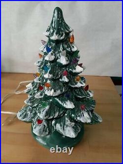 14 Inch Vintage Ceramic lighted Christmas Tree with Holly Base Nowell 342