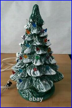 14 Inch Vintage Ceramic lighted Christmas Tree with Holly Base Rare Style