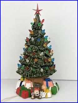14 Lighted Ceramic Christmas holiday Tree VTG 1980 WORKS Presents base