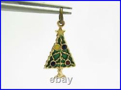 14k Solid Yellow Gold Christmas Tree Design Vintage Charm Pendant Necklace Gift