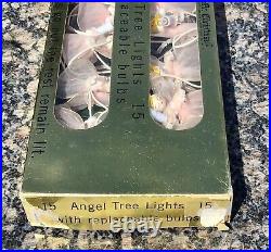 15 Vintage Christmas Tree PINK Tulle Chenille Angels Lights in Box