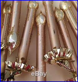 15 Vintage Glass Clip on Candle Christmas Tree Ornaments-5inch-Gold-Matte RARE