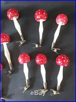 15 X Original Vintage Glass Mushroom/toadstool Christmas Tree Decorations