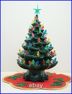 16 1/2 Old Vintage Handcrafted Ceramic Christmas Tree Green 1-Piece Lighted